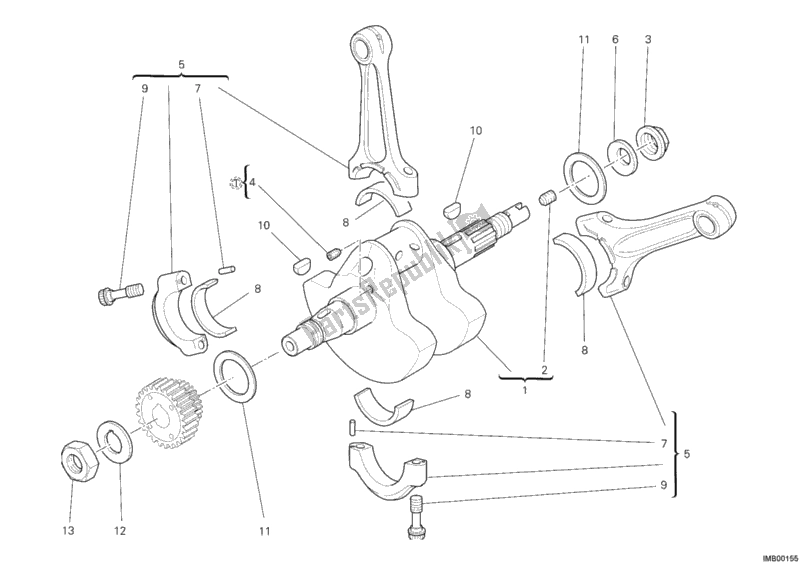 All parts for the Crankshaft of the Ducati Hypermotard 1100 EVO USA 2012